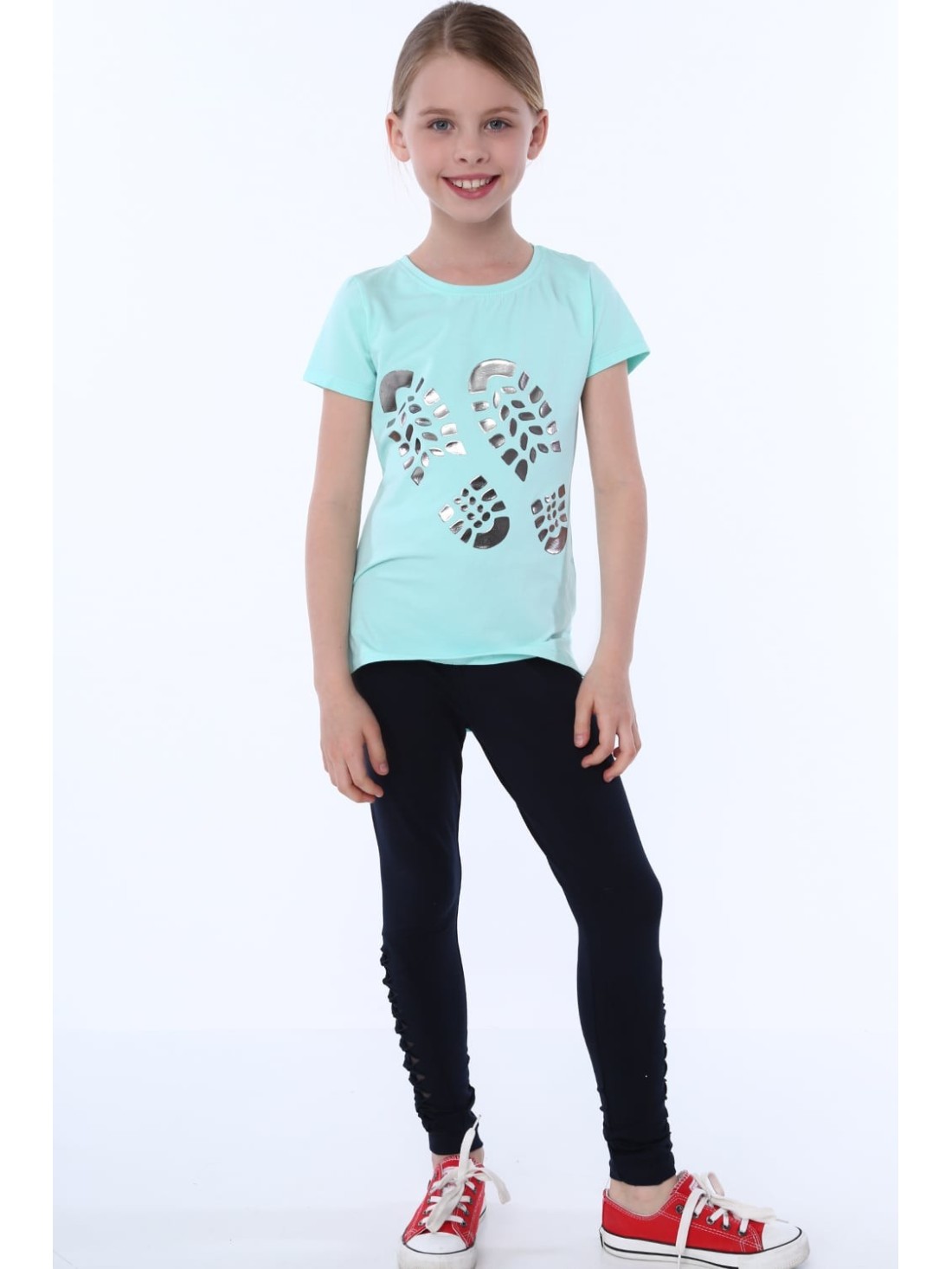 Mädchen-T-Shirt mit Schuhabdruck, Mint NDZ8254 – Online-Shop – Boutique